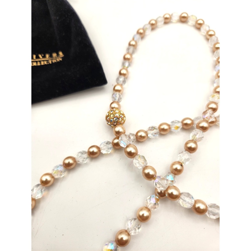 Joan Rivers Soft Pink Faux Pearl & Crystal Stretch Necklace Bracelet Set VIntage - Picture 3 of 4